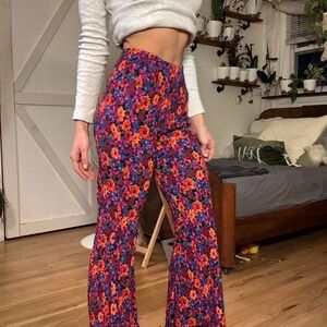 Wild Fable Plisse Flare Pants Purple Orange High Waist XXS Wide Leg Trousers